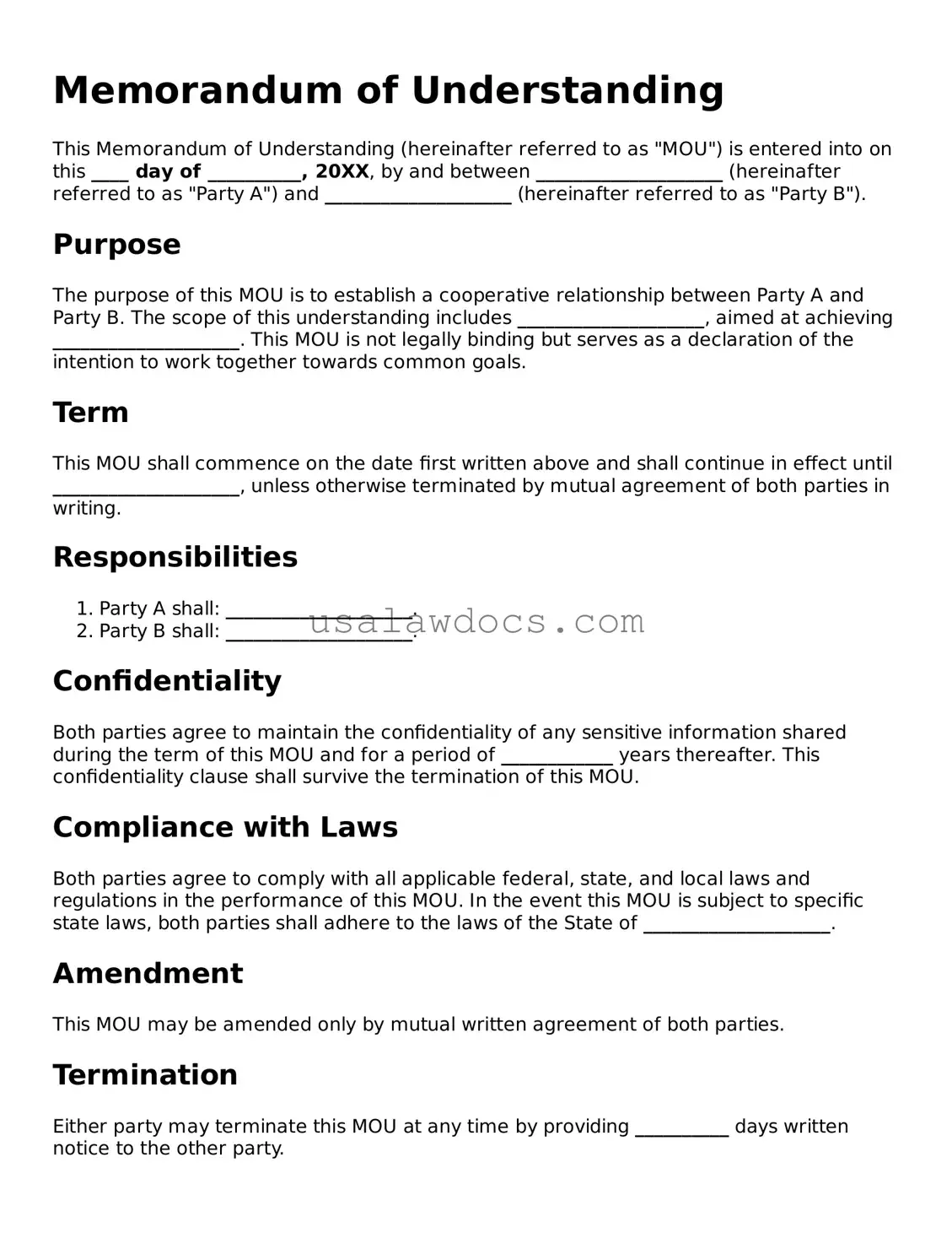 Free Memorandum of Understanding Form