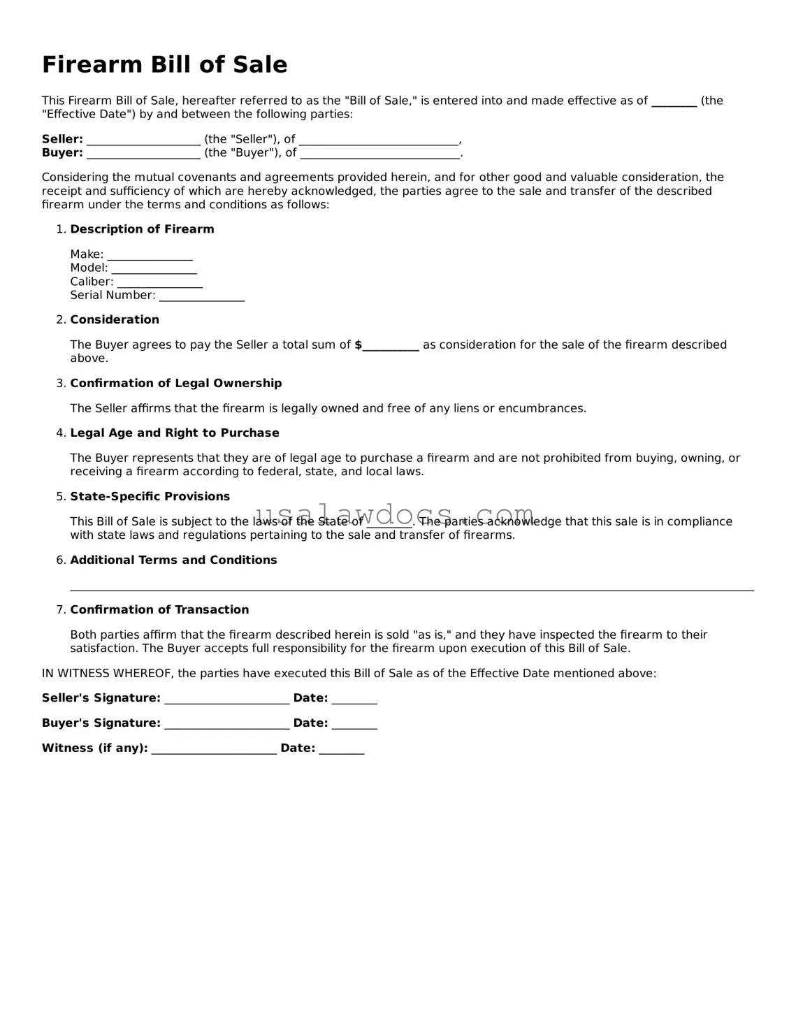 Free Firearm Bill of Sale Form