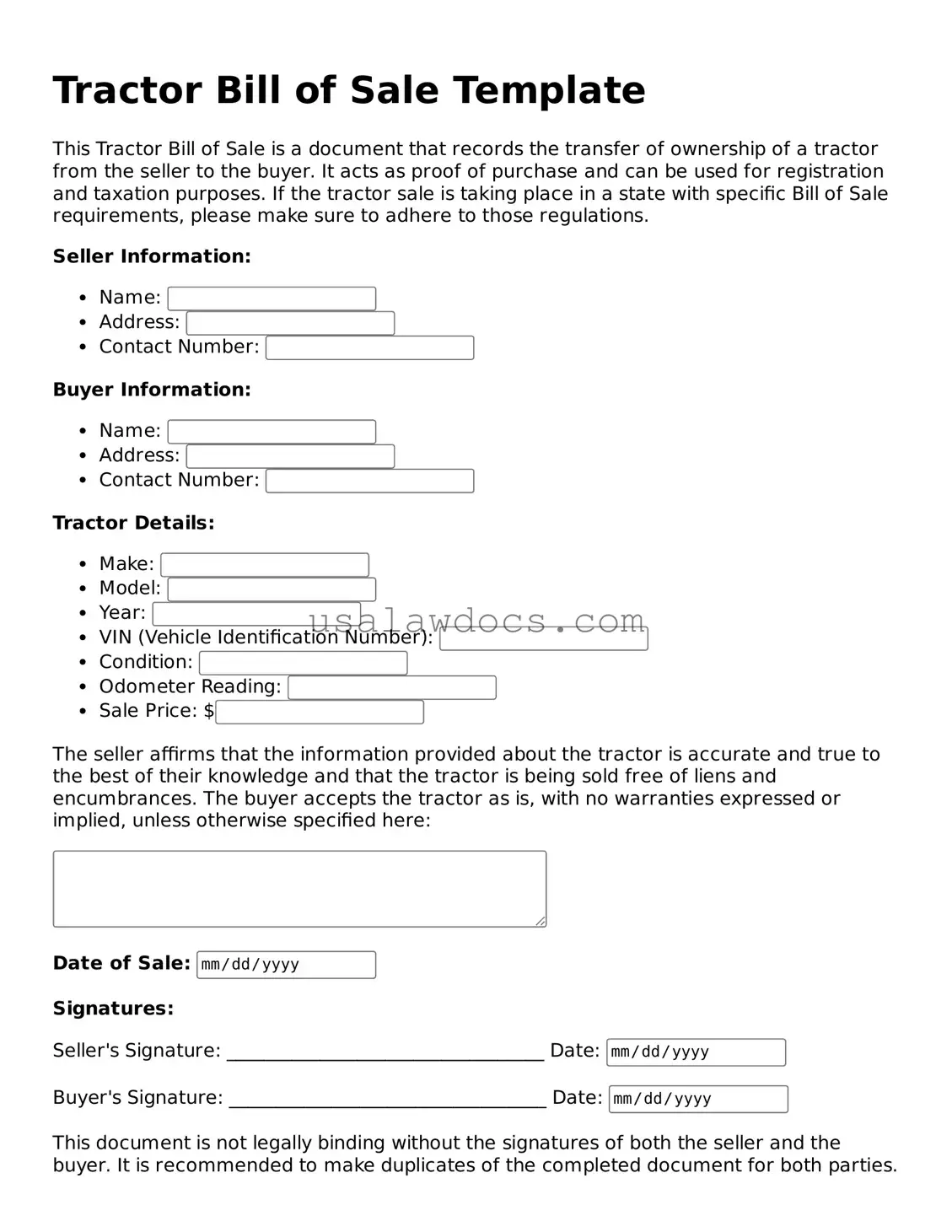 Free Tractor Bill of Sale Form