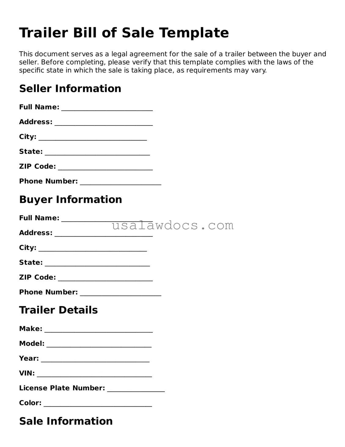 Free Trailer Bill of Sale Form