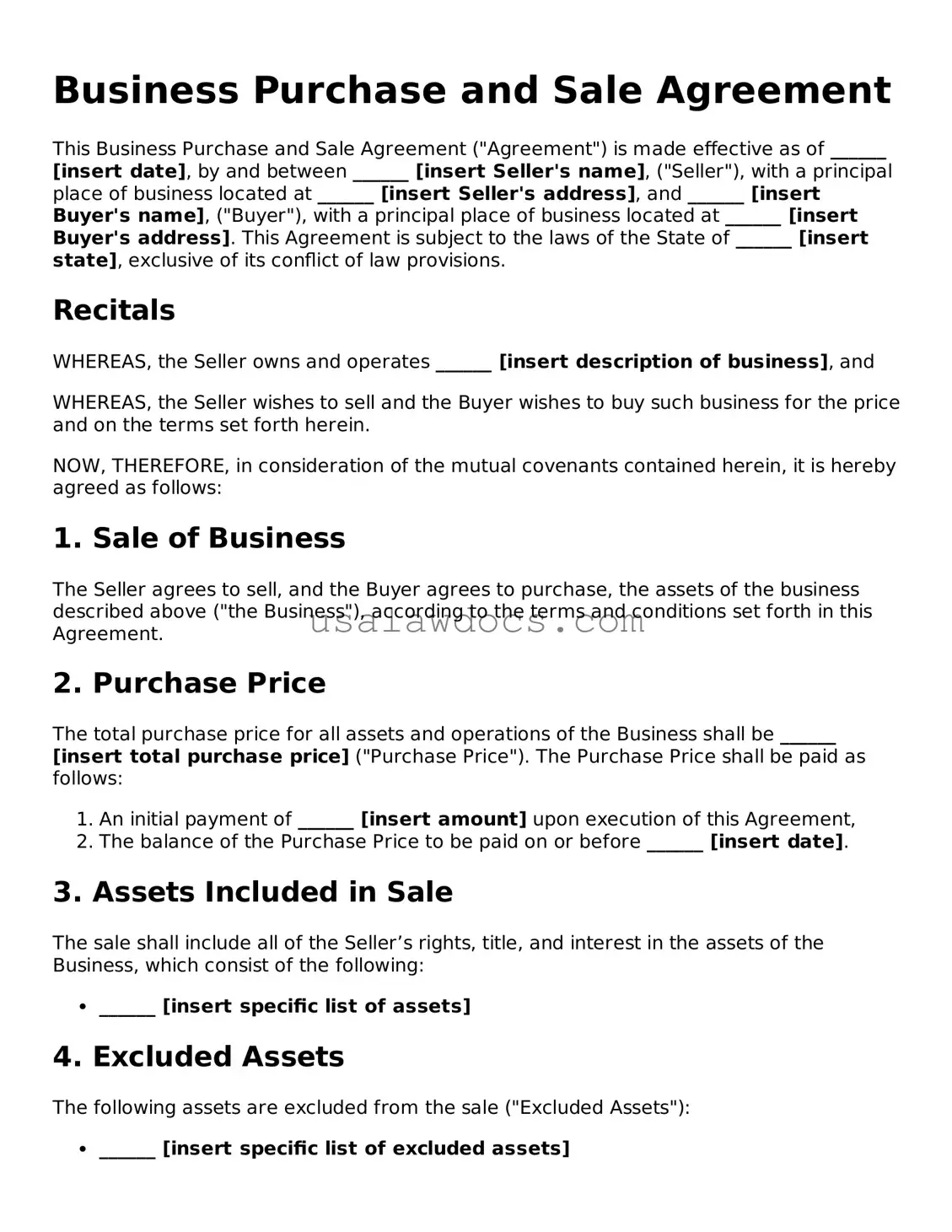 Free Business Purchase and Sale Agreement Form