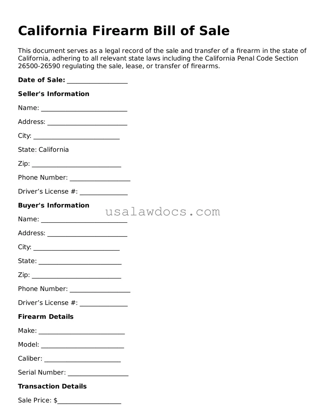 Attorney-Approved  Firearm Bill of Sale Form for California