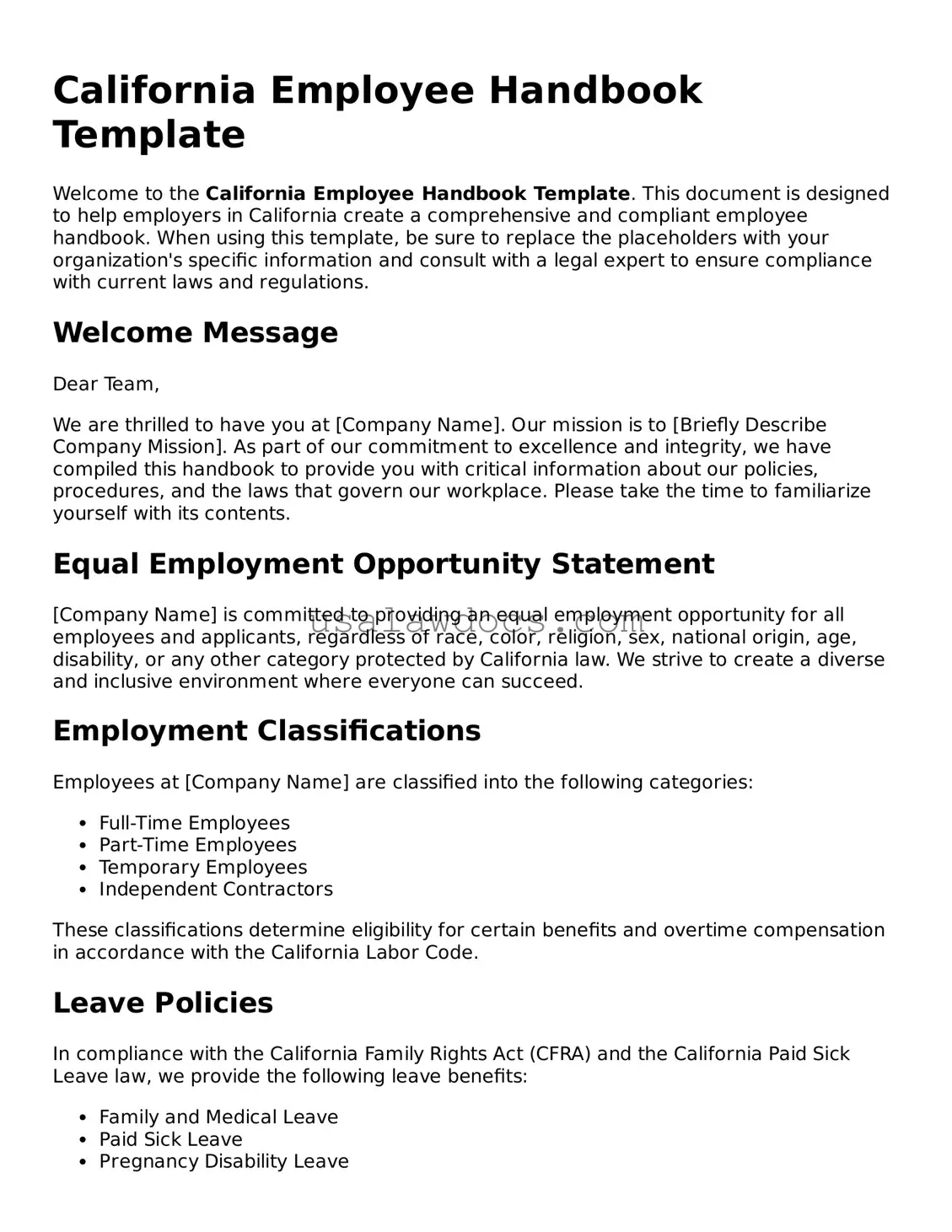 Attorney-Approved  Employee Handbook Form for California