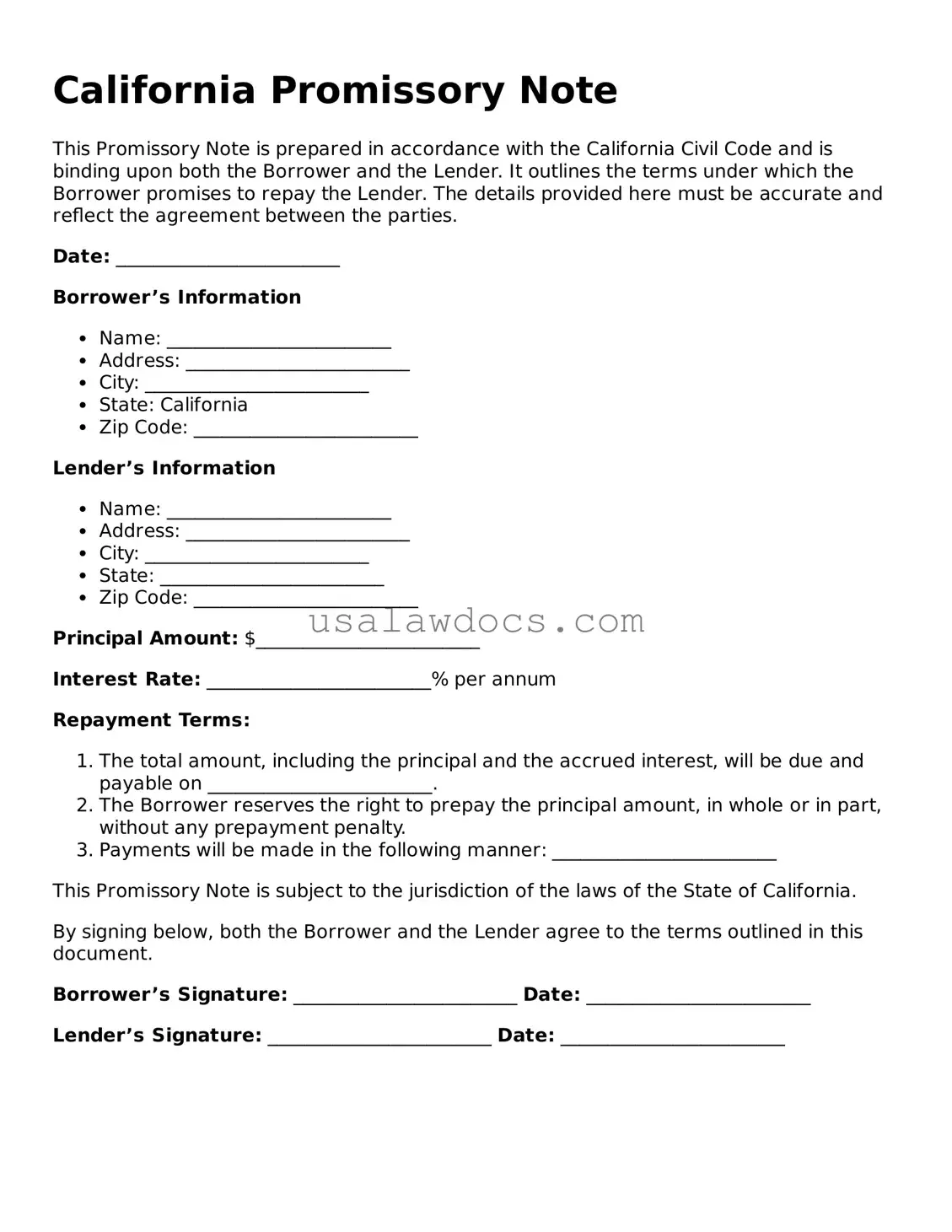 Attorney-Approved  Promissory Note Form for California