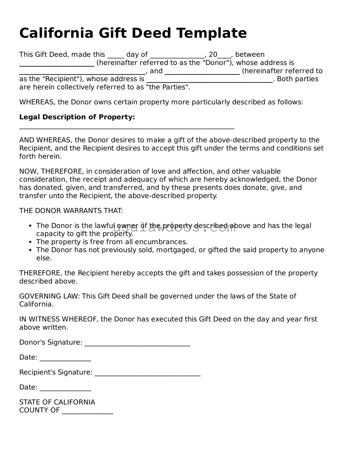 Attorney-Approved  Gift Deed Form for California