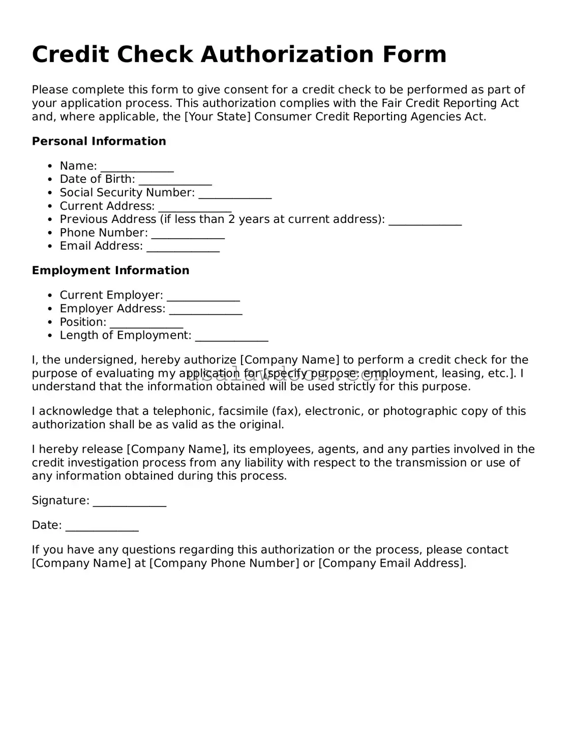 Free Credit Check Authorization Form