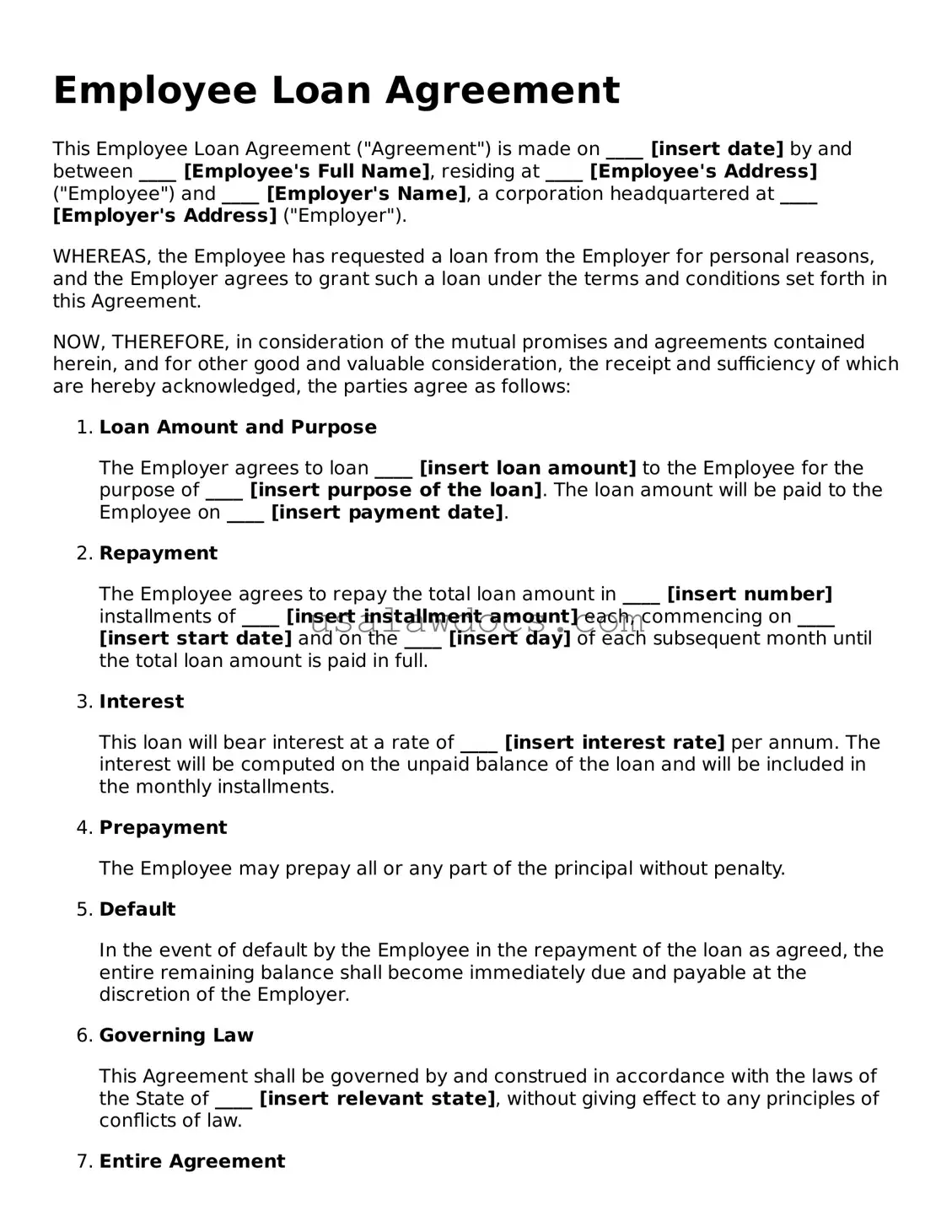 Free Employee Loan Agreement Form