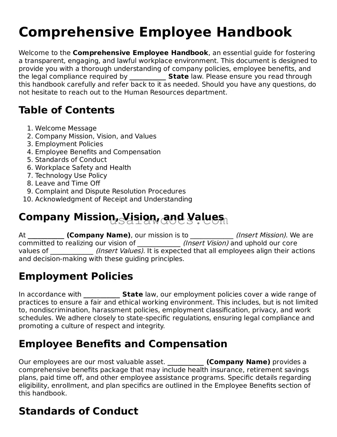 Free Employee Handbook Form