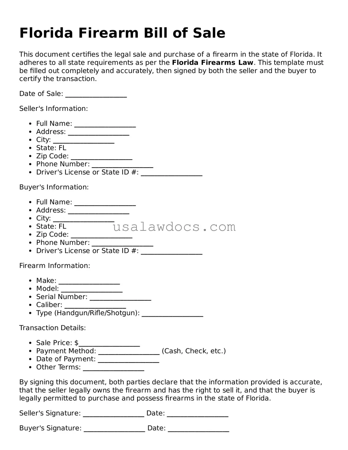 Attorney-Approved  Firearm Bill of Sale Form for Florida