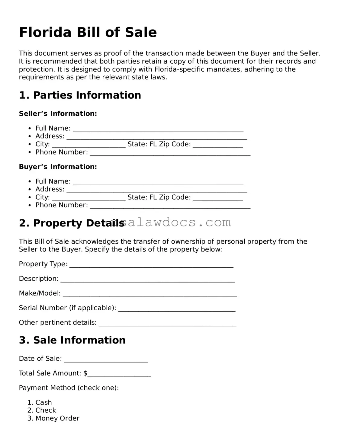 Attorney-Approved  Bill of Sale Form for Florida