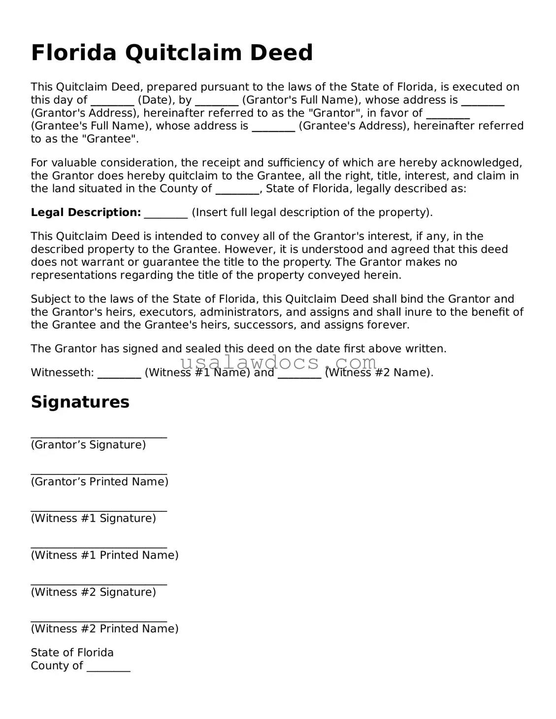 Attorney-Approved  Quitclaim Deed Form for Florida