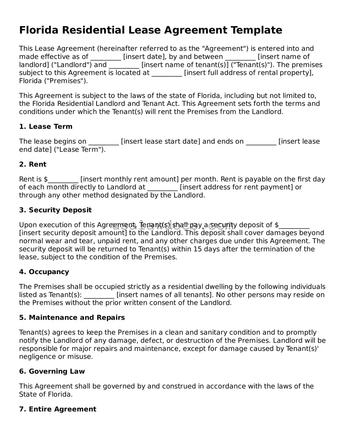 Attorney-Approved  Residential Lease Agreement Form for Florida