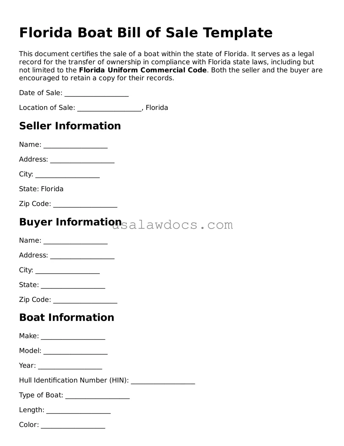 Attorney-Approved  Boat Bill of Sale Form for Florida
