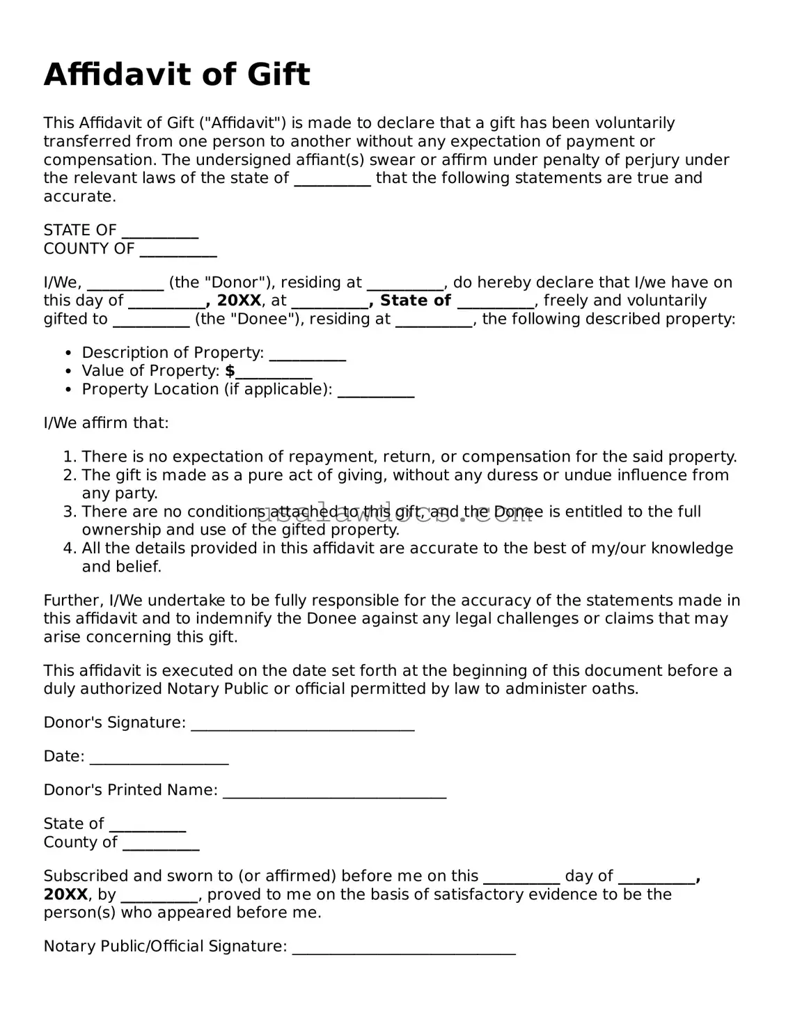 Free Affidavit of Gift Form