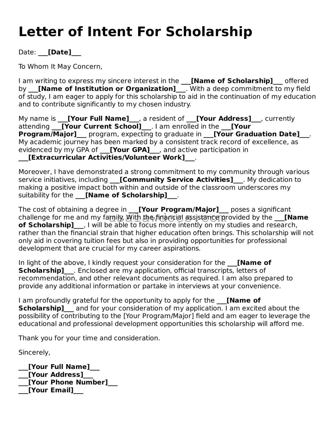 Free Letter of Intent For Scholarship Form