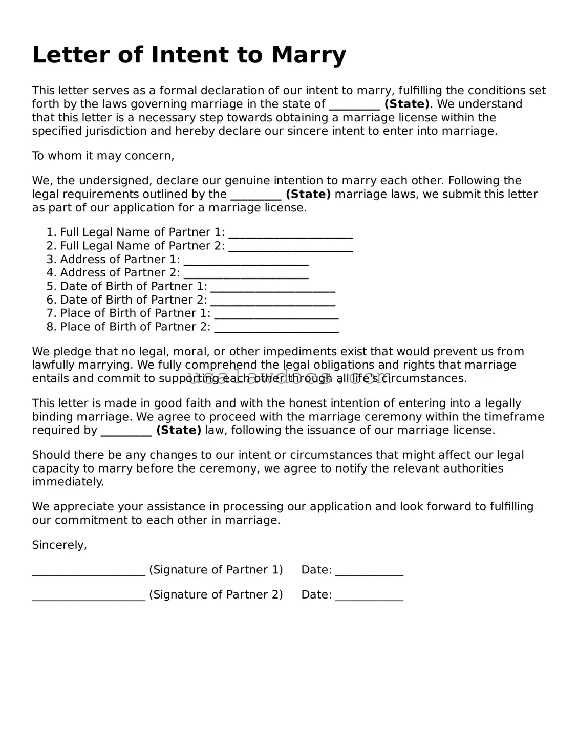 Free Letter of Intent to Marry Form