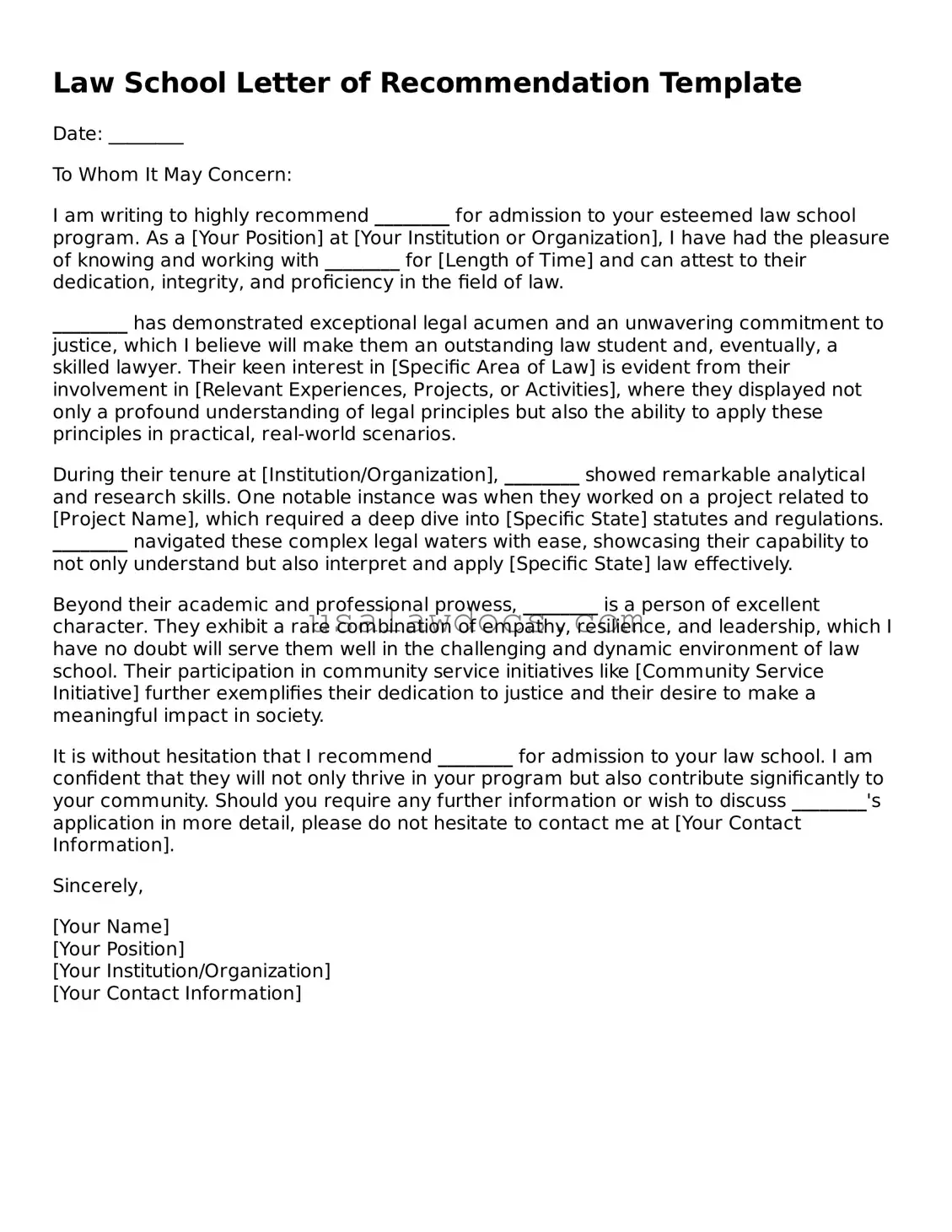 Free Law School Letter of Recommendation Form