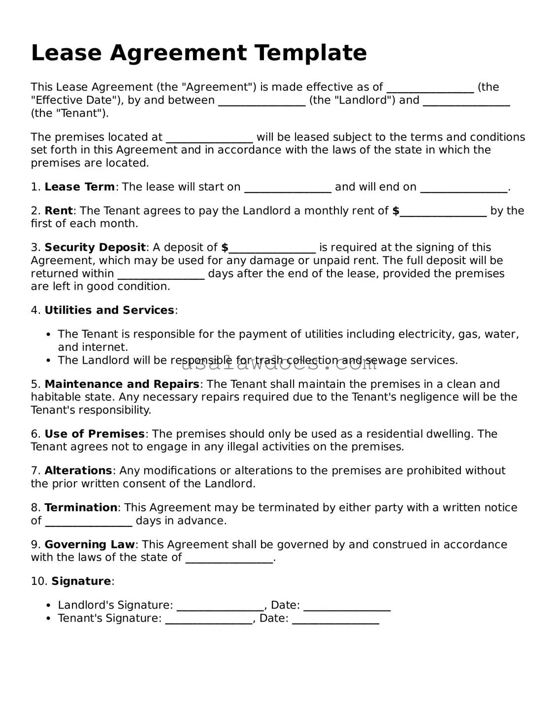 Free Lease Agreement Form