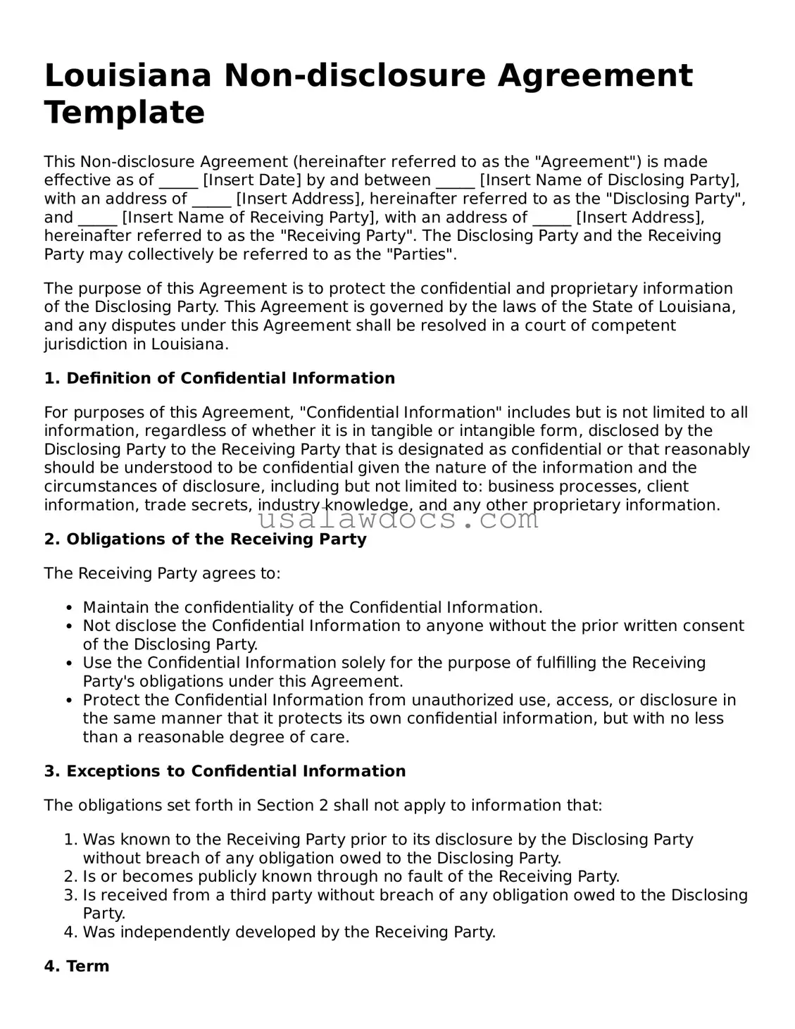 Attorney-Approved  Non-disclosure Agreement Form for Louisiana