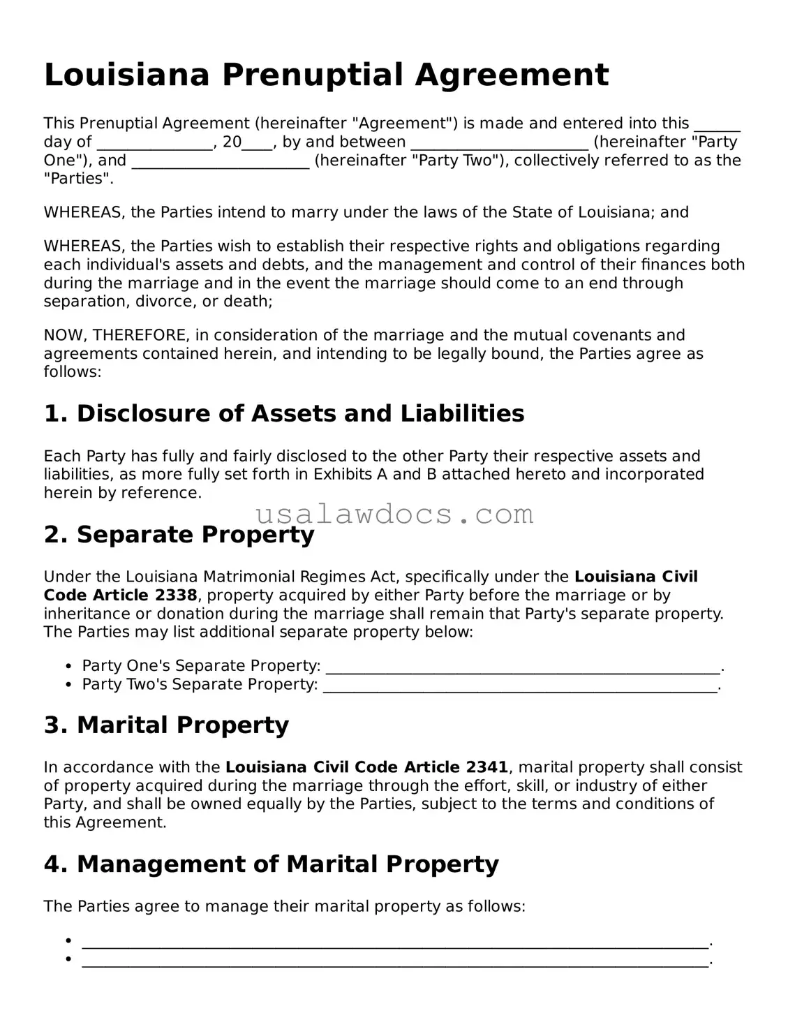 Attorney-Approved  Prenuptial Agreement Form for Louisiana