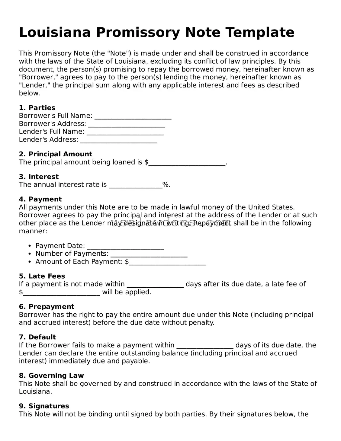 Attorney-Approved  Promissory Note Form for Louisiana