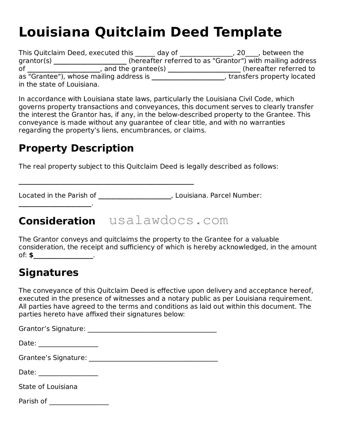 Attorney-Approved  Quitclaim Deed Form for Louisiana