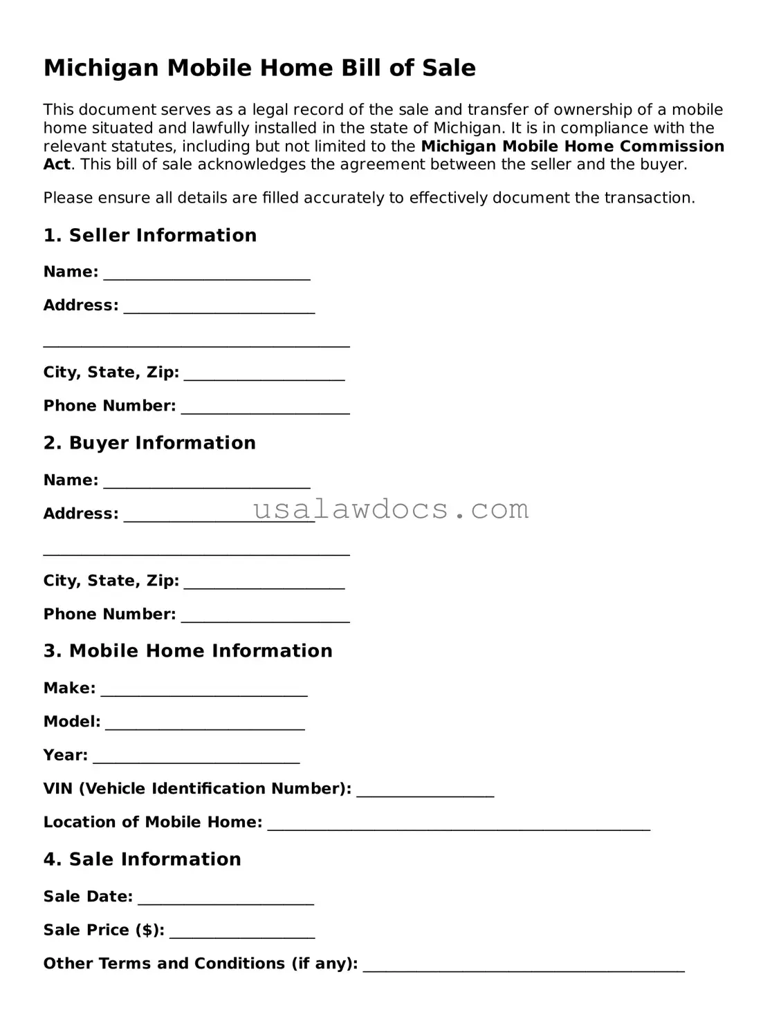 Attorney-Approved  Mobile Home Bill of Sale Form for Michigan