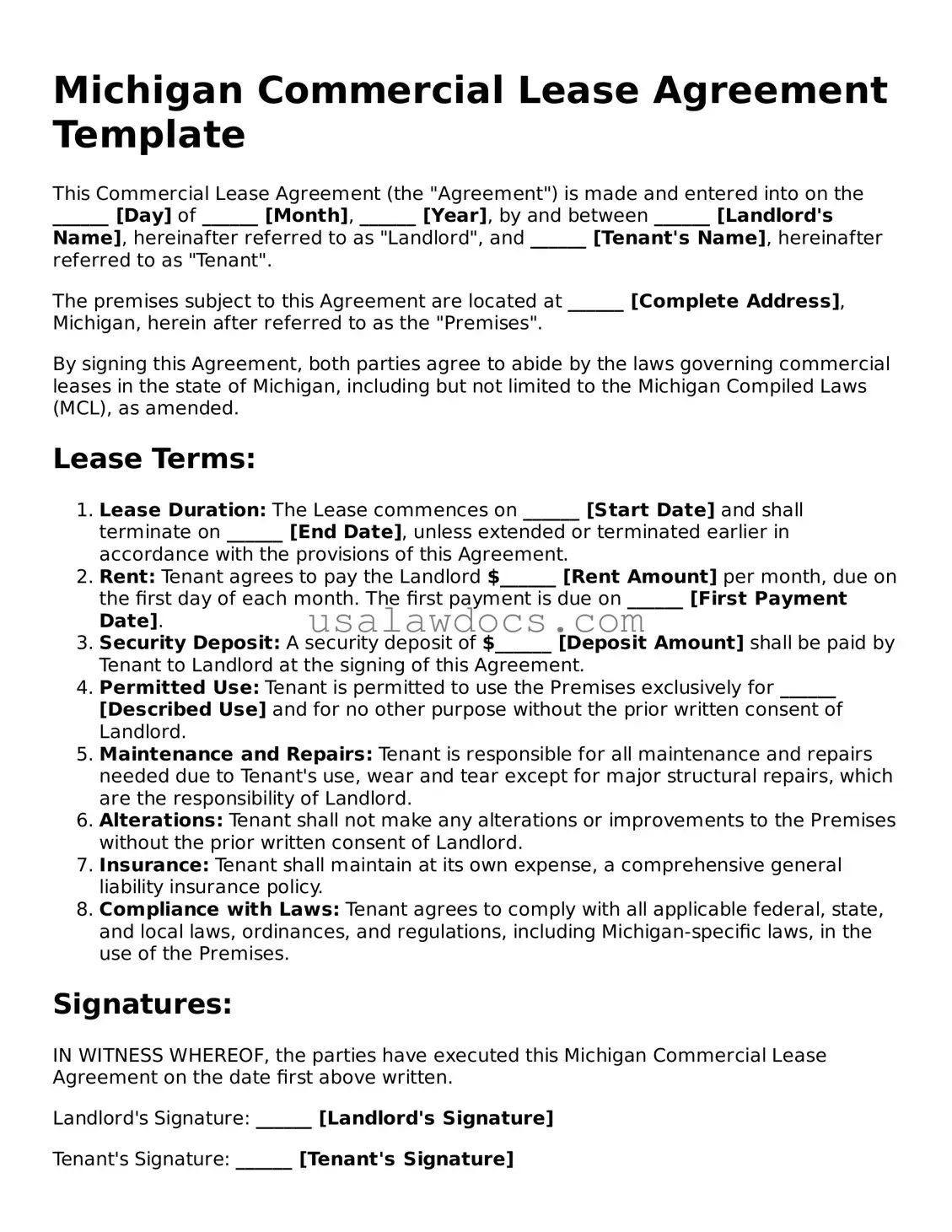 Attorney-Approved  Commercial Lease Agreement Form for Michigan