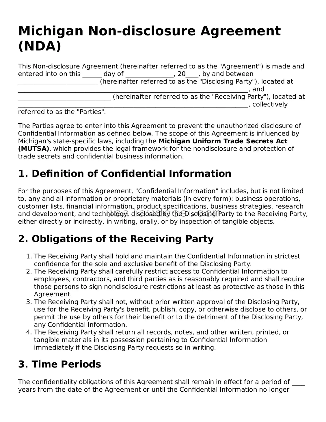 Attorney-Approved  Non-disclosure Agreement Form for Michigan