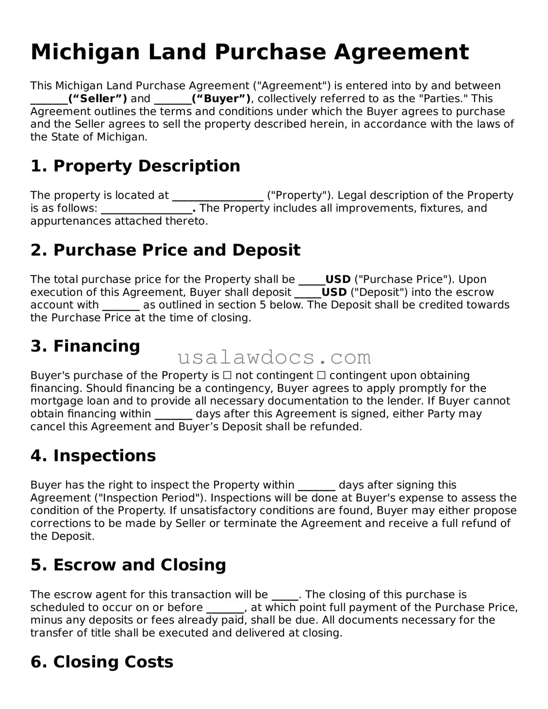 Attorney-Approved  Land Purchase Agreement Form for Michigan
