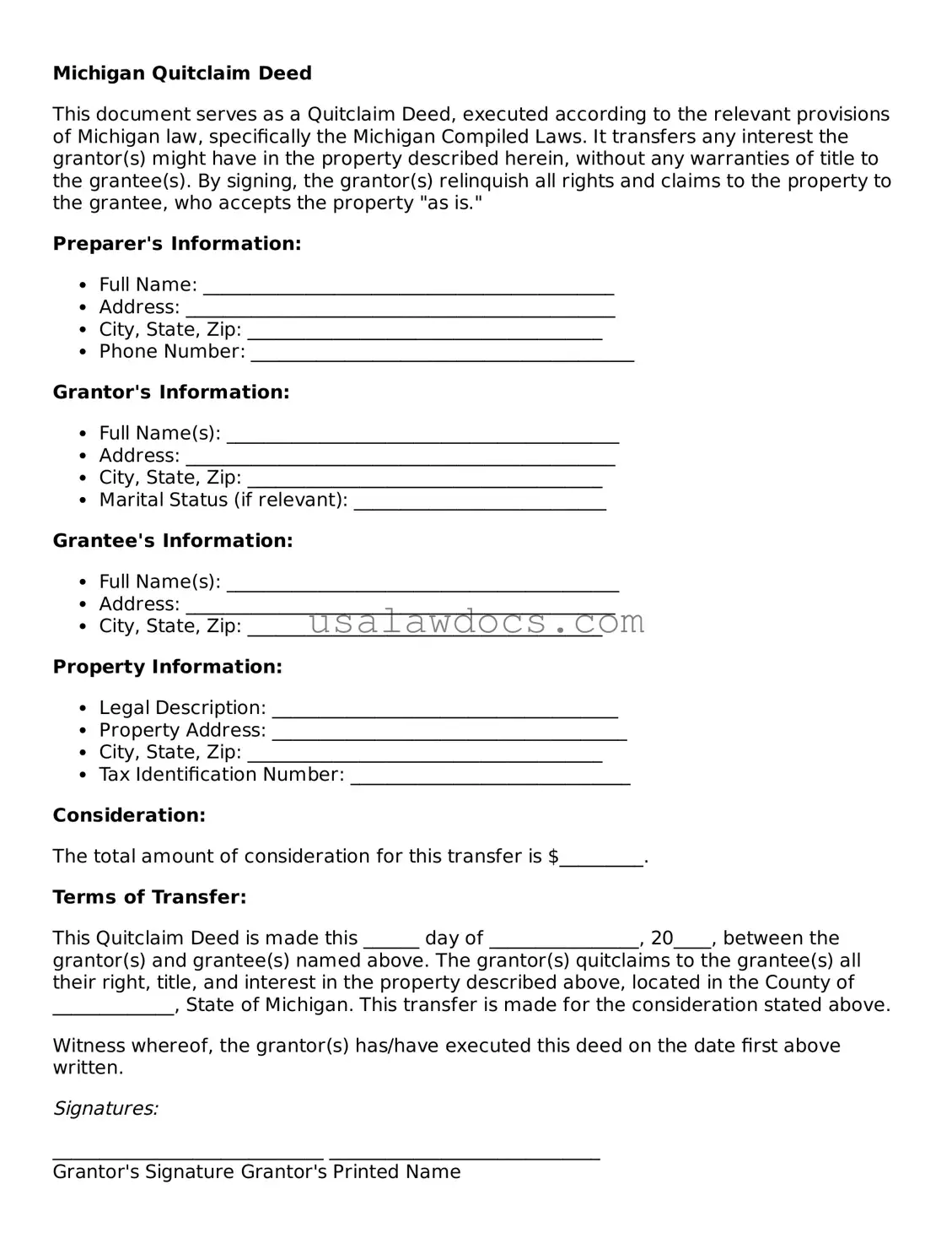 Attorney-Approved  Quitclaim Deed Form for Michigan