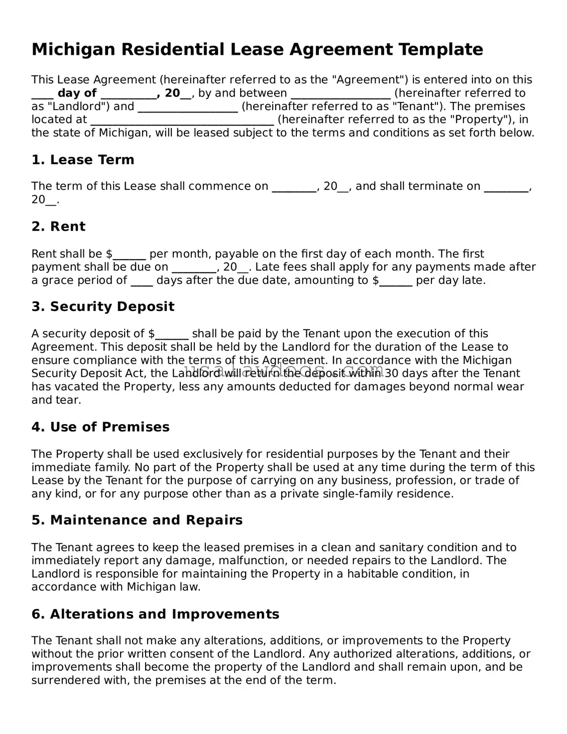 Attorney-Approved  Residential Lease Agreement Form for Michigan