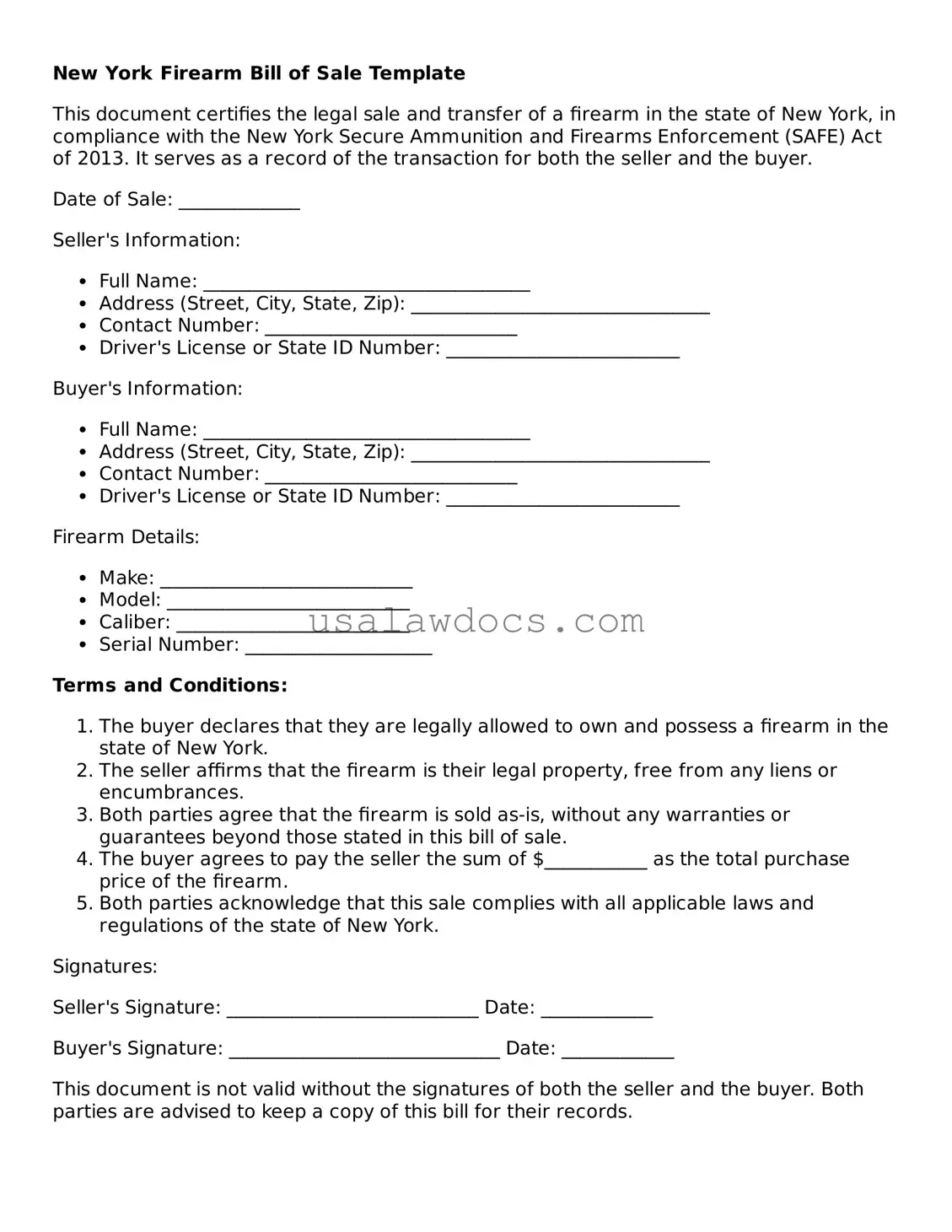 Attorney-Approved  Firearm Bill of Sale Form for New York
