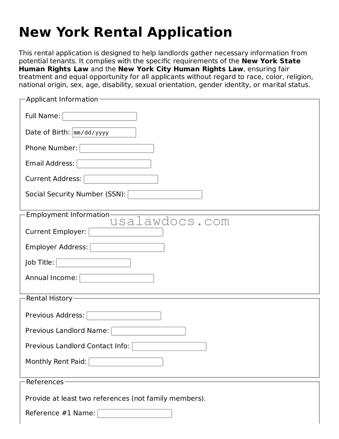 Attorney-Approved  Rental Application Form for New York