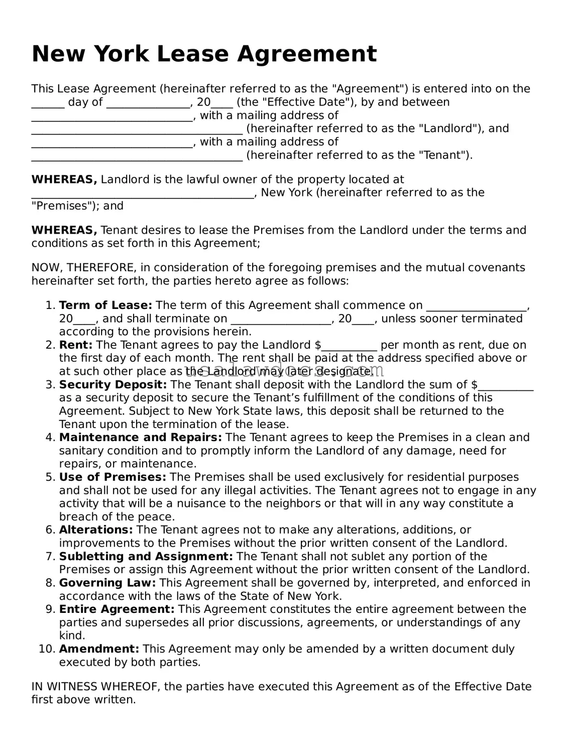 Attorney-Approved  Lease Agreement Form for New York