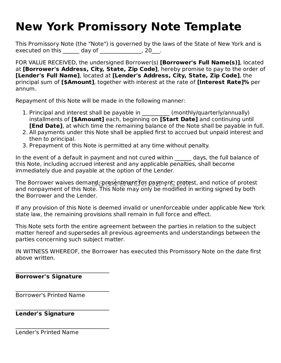 Attorney-Approved  Promissory Note Form for New York