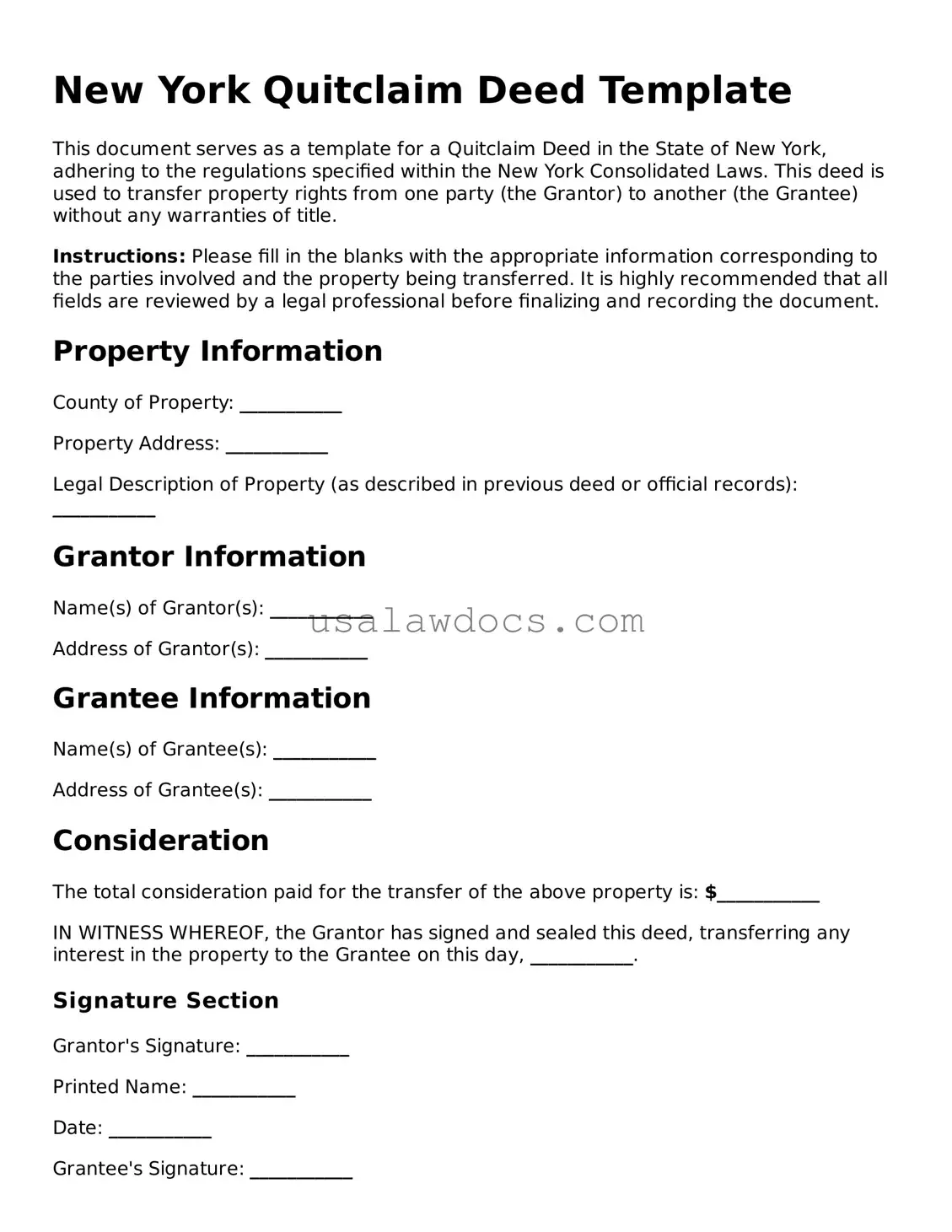 Attorney-Approved  Quitclaim Deed Form for New York