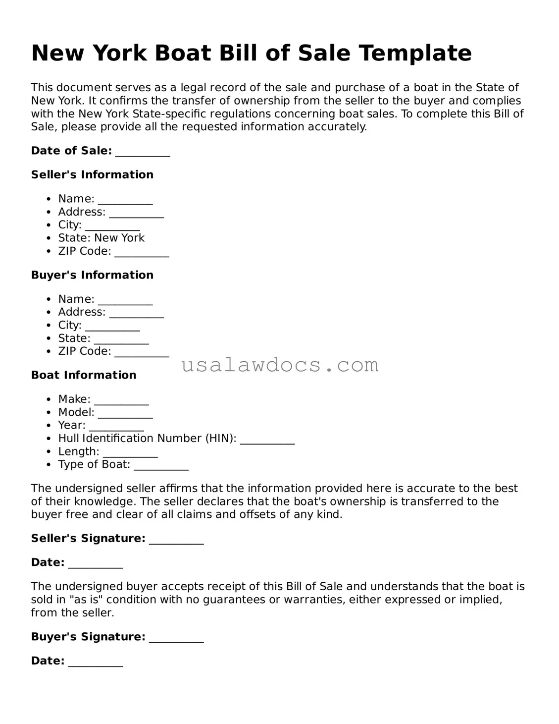 Attorney-Approved  Boat Bill of Sale Form for New York