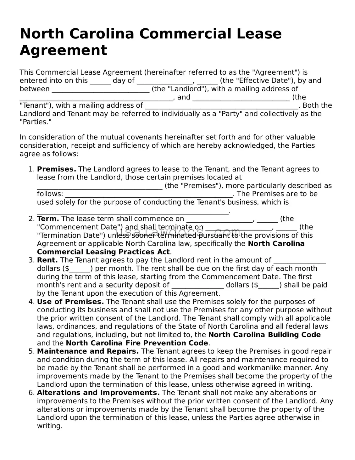 Attorney-Approved  Commercial Lease Agreement Form for North Carolina