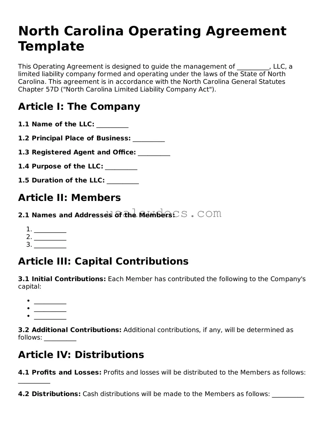 Attorney-Approved  Operating Agreement Form for North Carolina