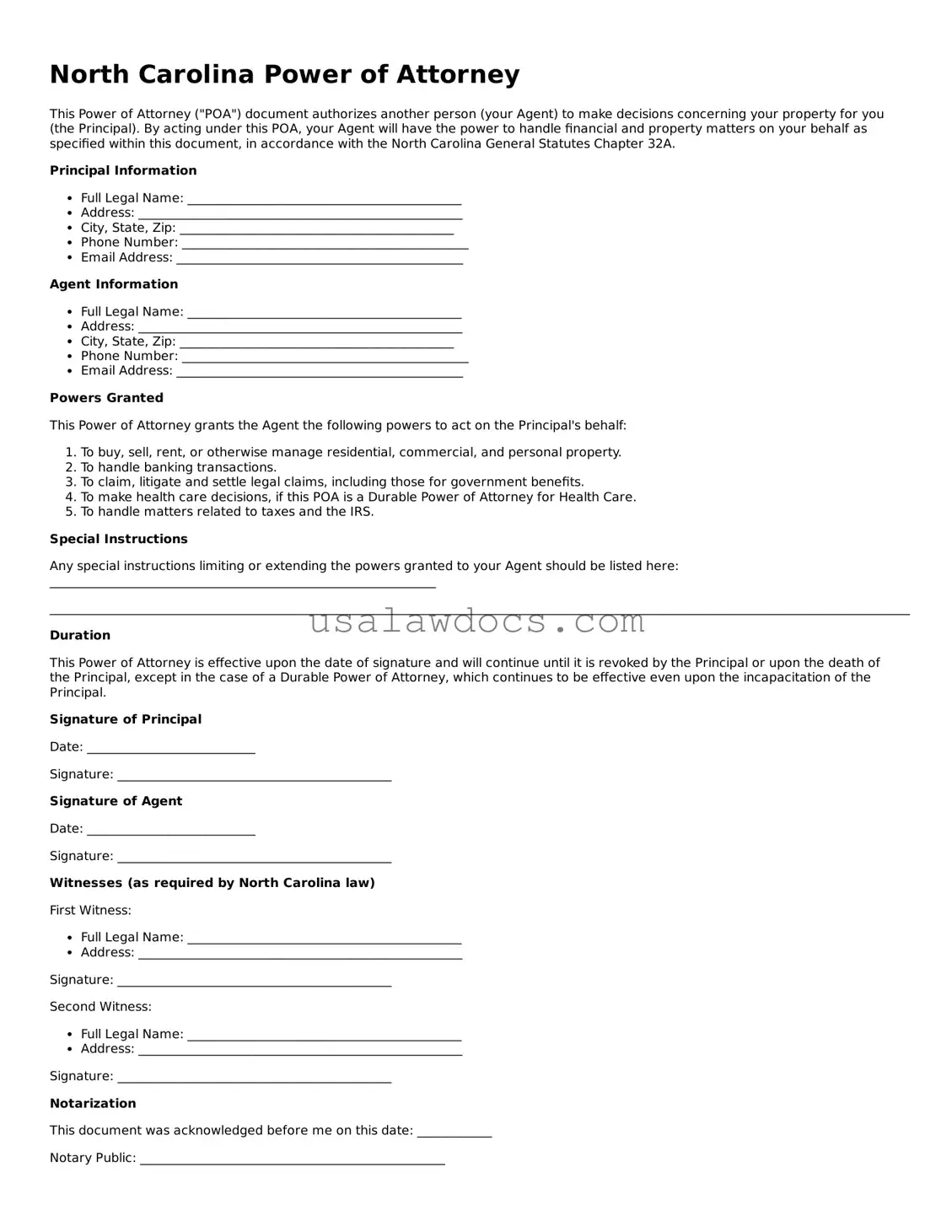 Attorney-Approved  Power of Attorney Form for North Carolina