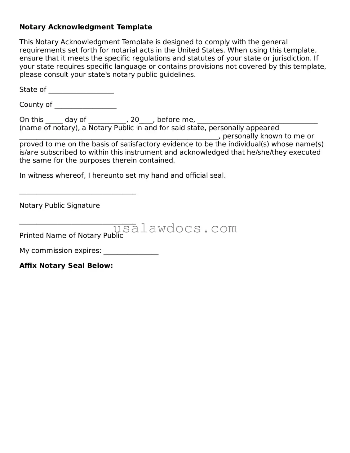 Free Notary Acknowledgement Form