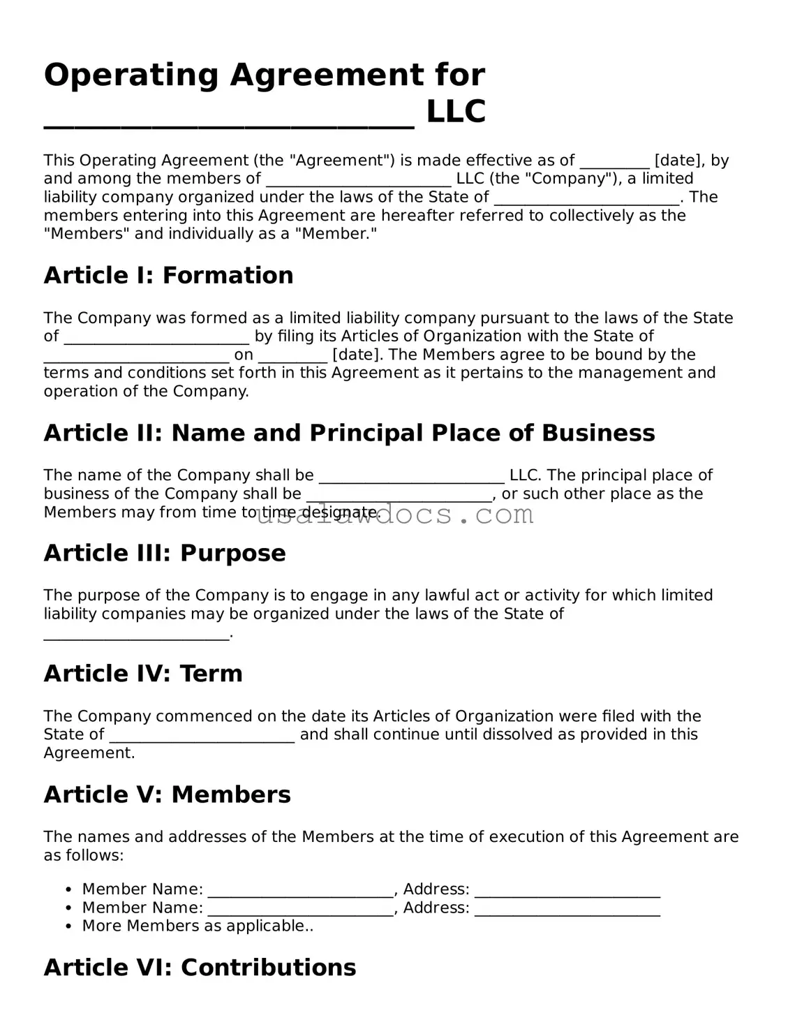 Free Operating Agreement Form