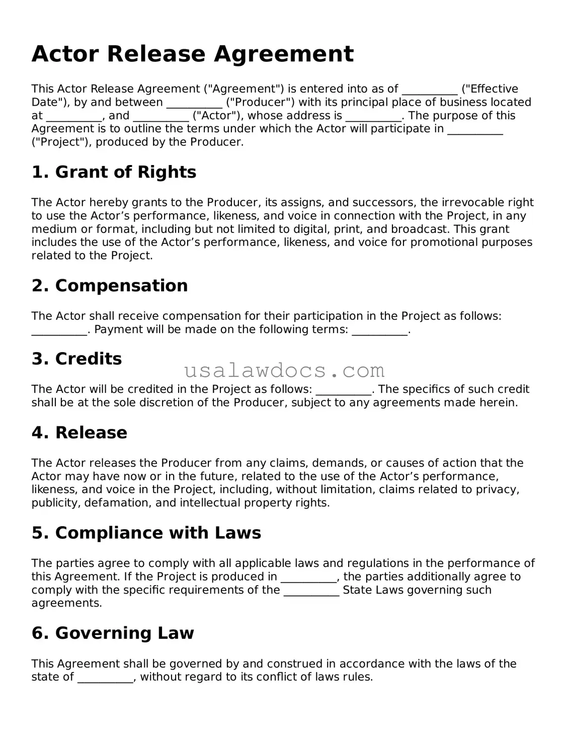 Free Actor Release Form