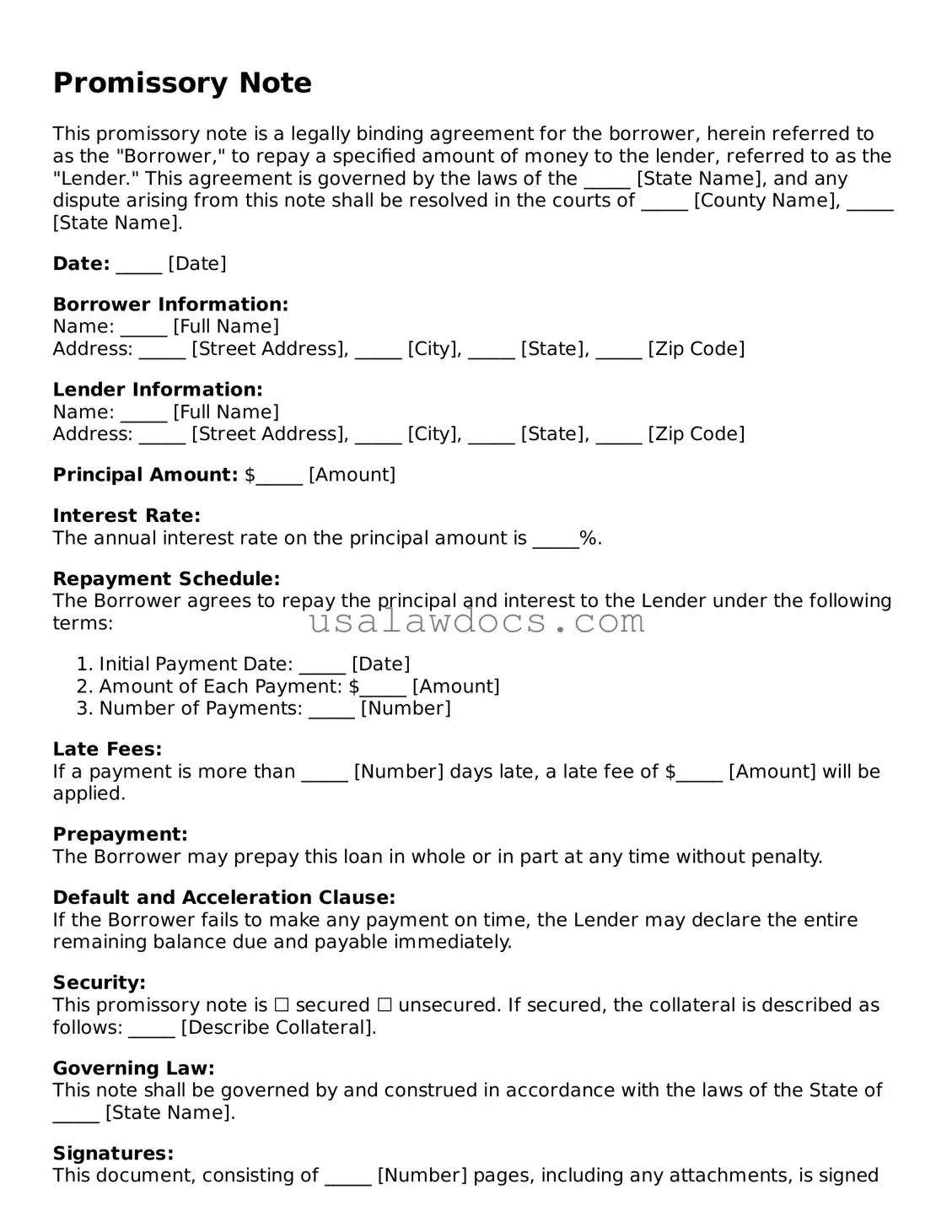 Free Promissory Note Form