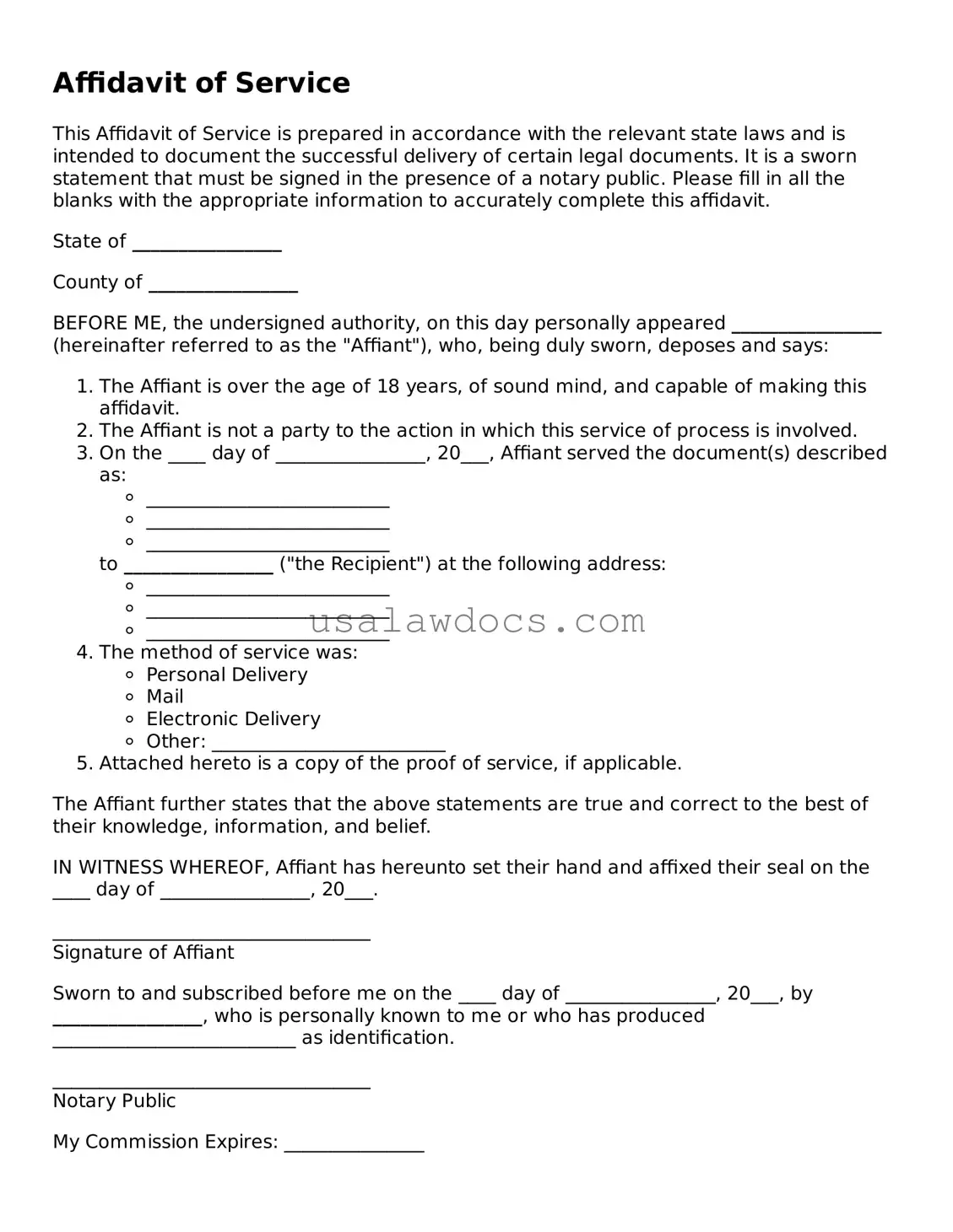 Free Affidavit of Service Form