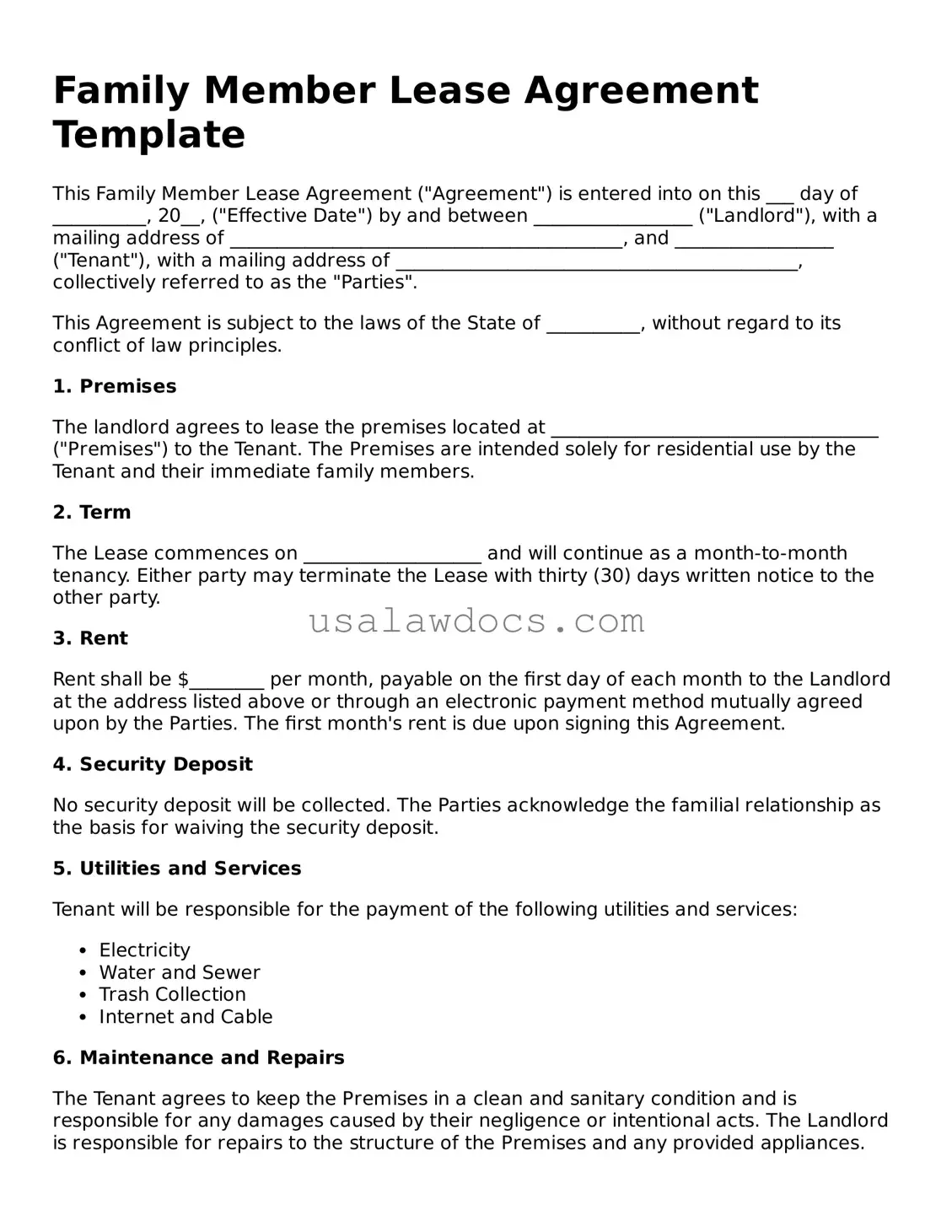 Free Family Member Lease Agreement Form