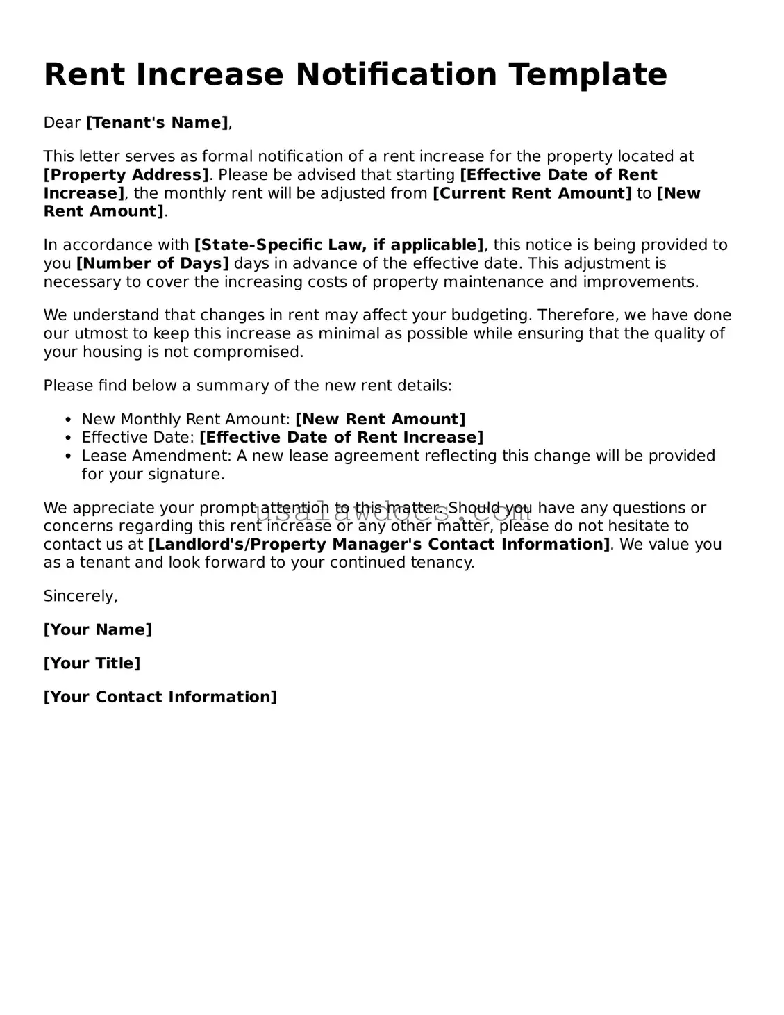 Free Rent Increase Letter Form