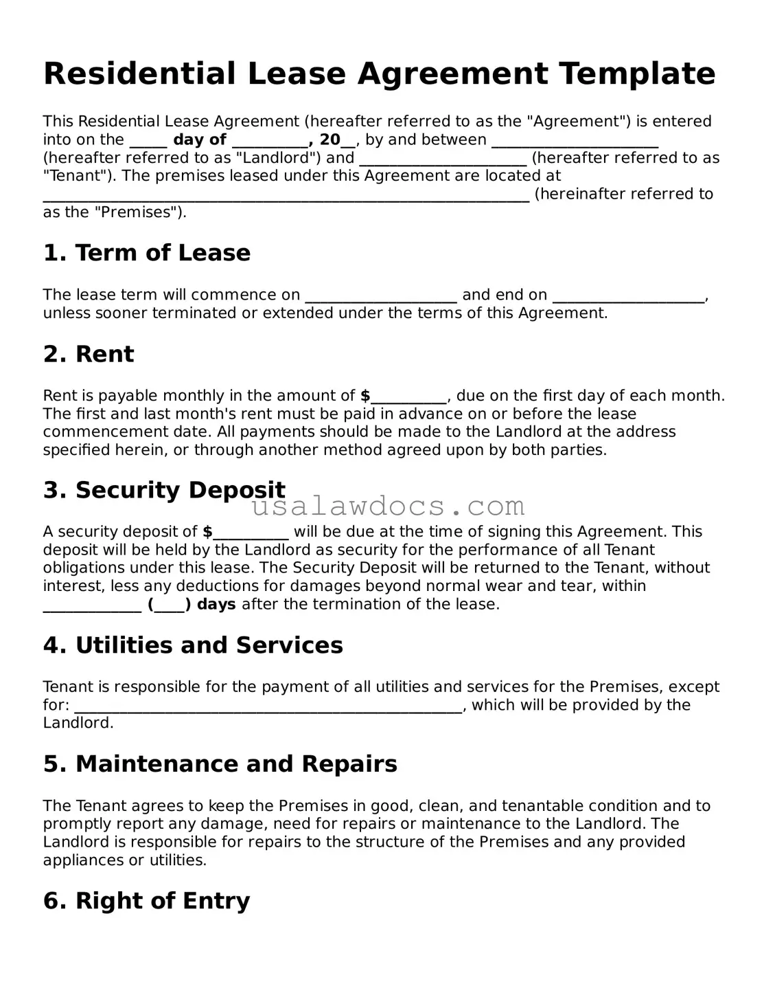 Free Residential Lease Agreement Form