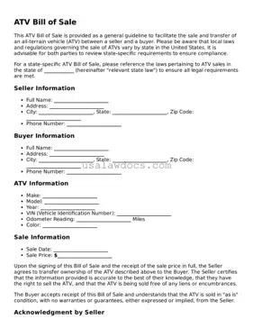 Free ATV Bill of Sale Form